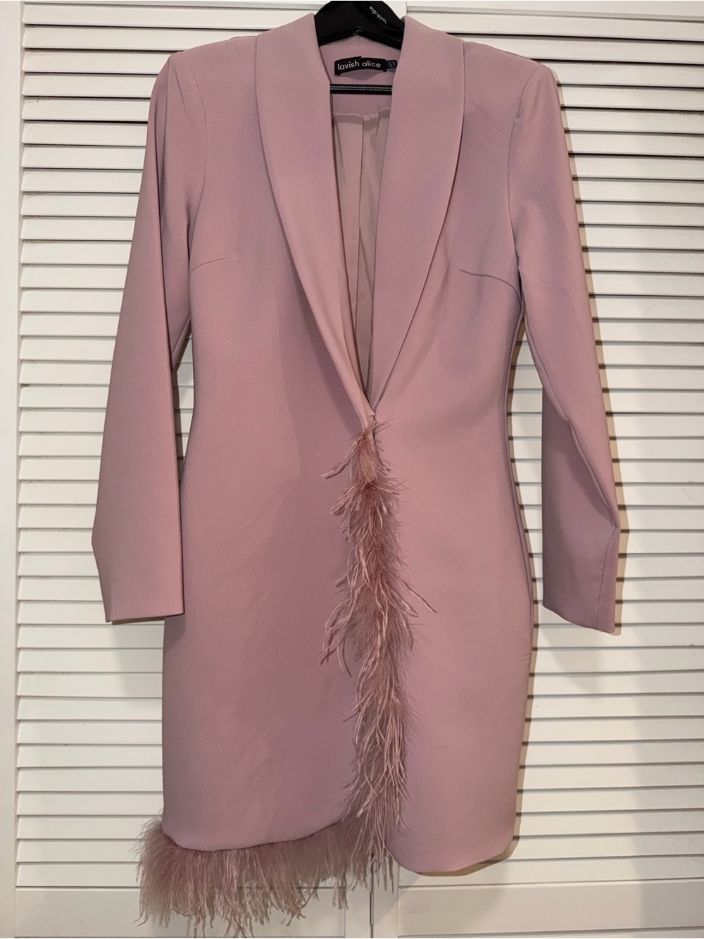 Lavish Alice Blush Pink Feather-Trim Blazer Mini Dress
